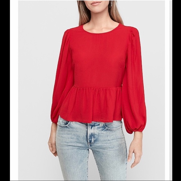 Express Textured chiffon Baloon sleeve Peplum Top - Picture 1 of 3